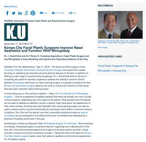 University of Kansas Facial Plastic and Reconstructive Surgery, rhinoplasty, Kansas City facial plastic surgery, revision rhinoplasty, Kansas City facial plastic surgeons, Dr. Kriet, Dr. Humphrey